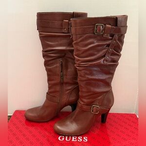 Guess Knee Boots Medium Brown Genuine Leather Size 8 Heels